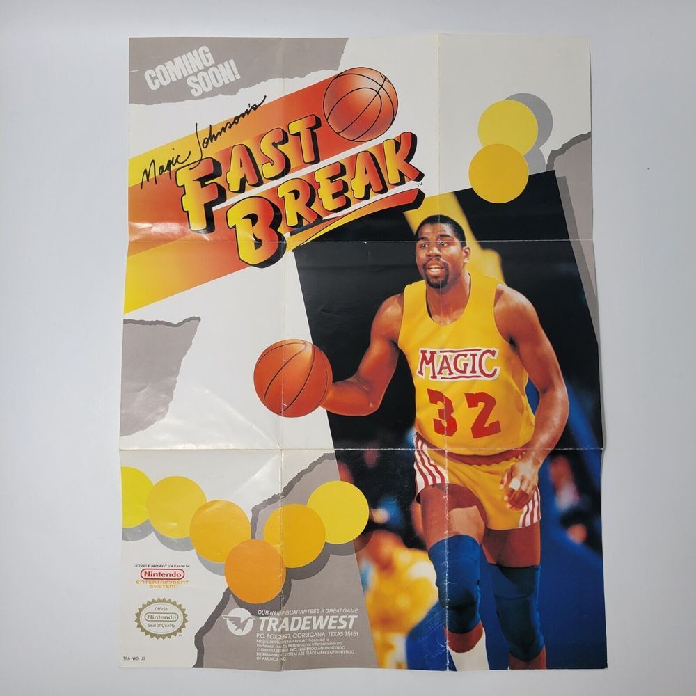 VTG Nintendo NES Magic Johnson Fast Break Video Game Coming Soon Poster Ad 1989